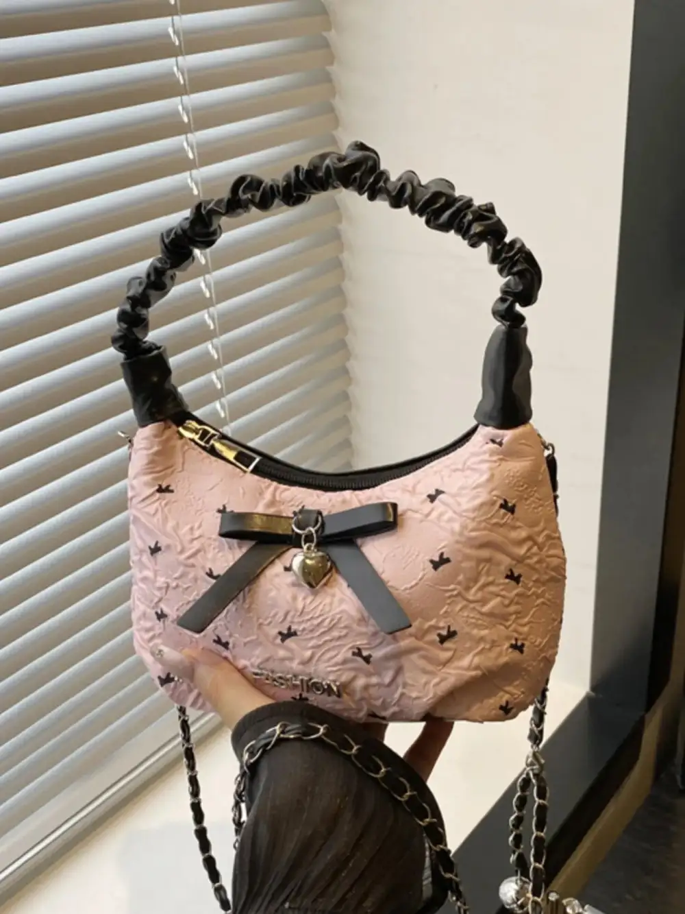 Bow Accent Ruched Crossbody Bag
