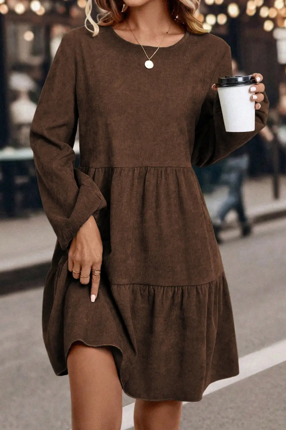 Wearable Cut Tiered Lantern Sleeve Mini Dress