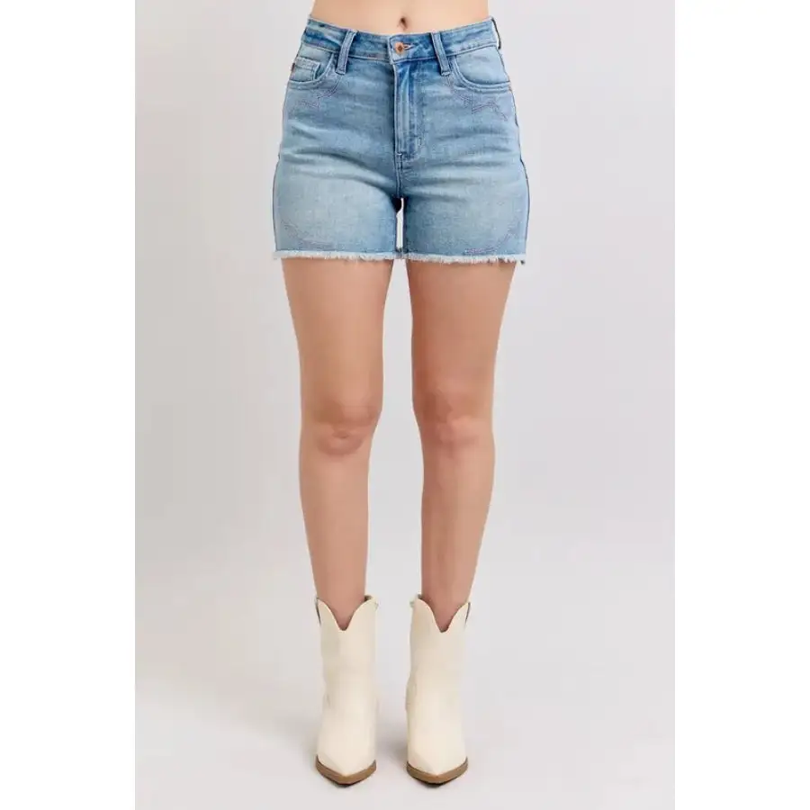Raw Hem Cutoff High Waist Pocketed Shorts