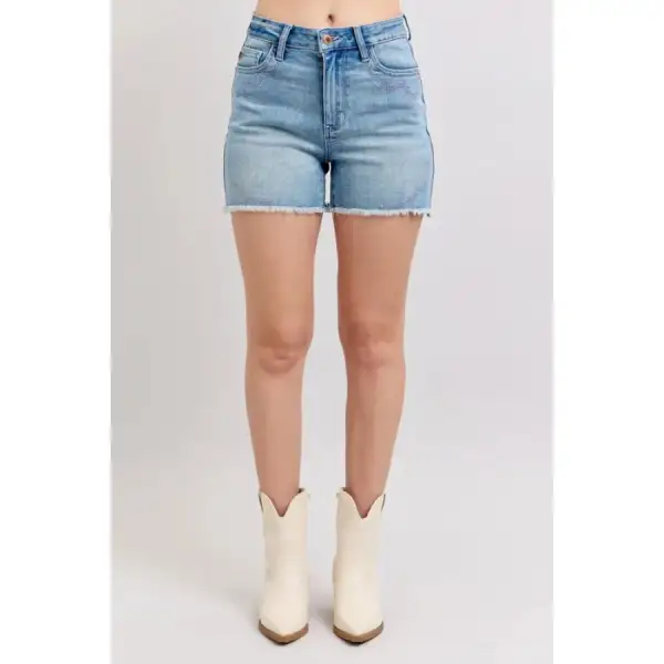 Raw Hem Cutoff High Waist Pocketed Shorts