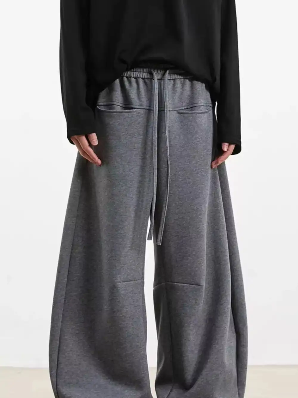 Textured Men's Plus Size Drawstring Wide Leg Pants