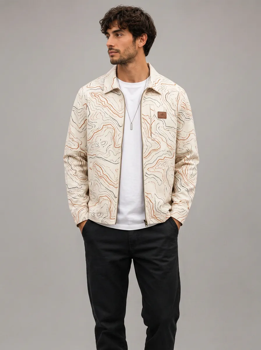 Men's Outdoor Hiking Lover Topographic Map Printed Jacket