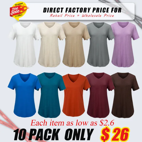 Women's Casual V-Neck Solid Color T-Shirt with Curved Hem
