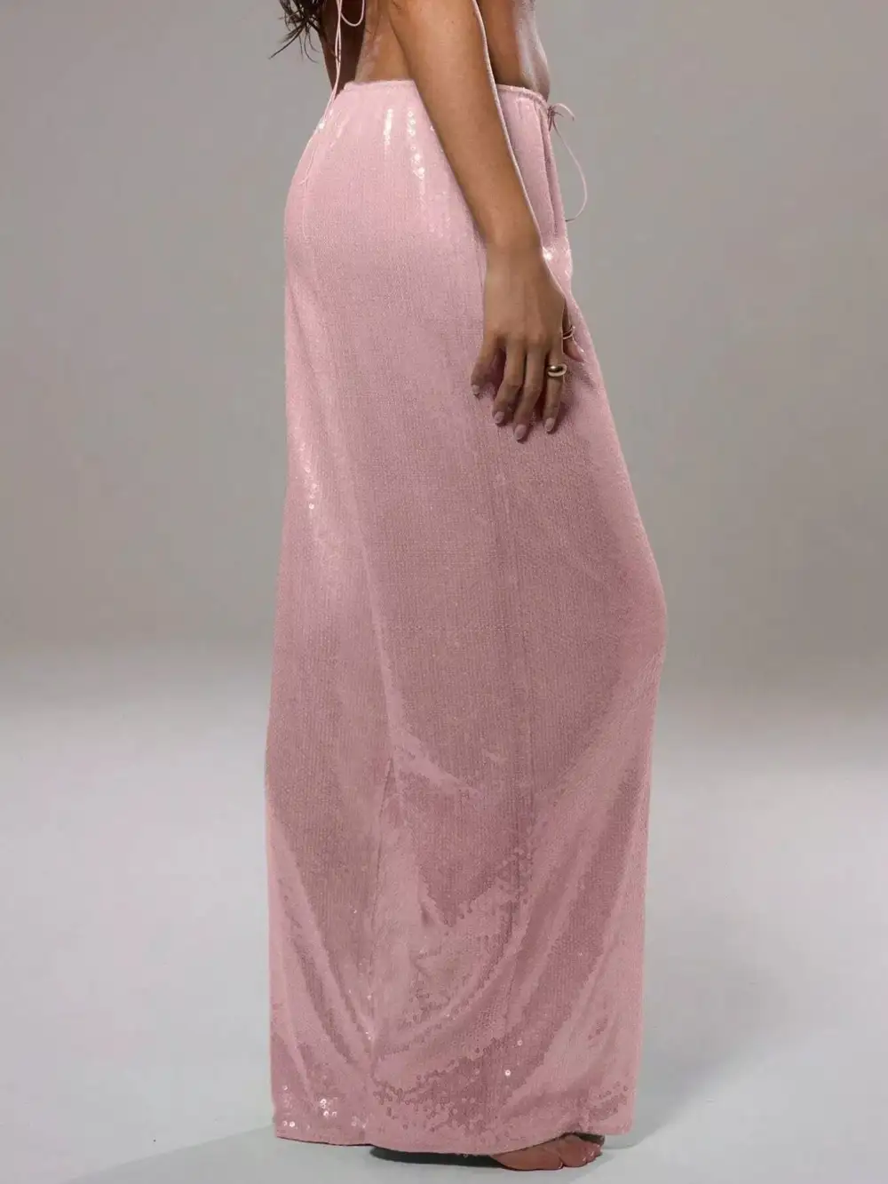 Sequin Wide Leg Drawstring Pocketed Pants