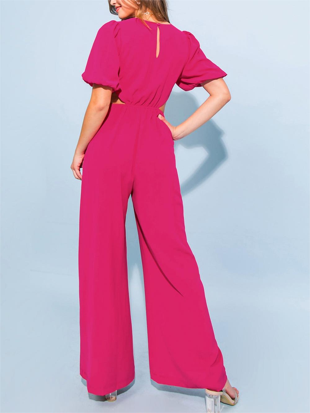 Emerald Green Cut - Out Puff - Sleeve Jumpsuit