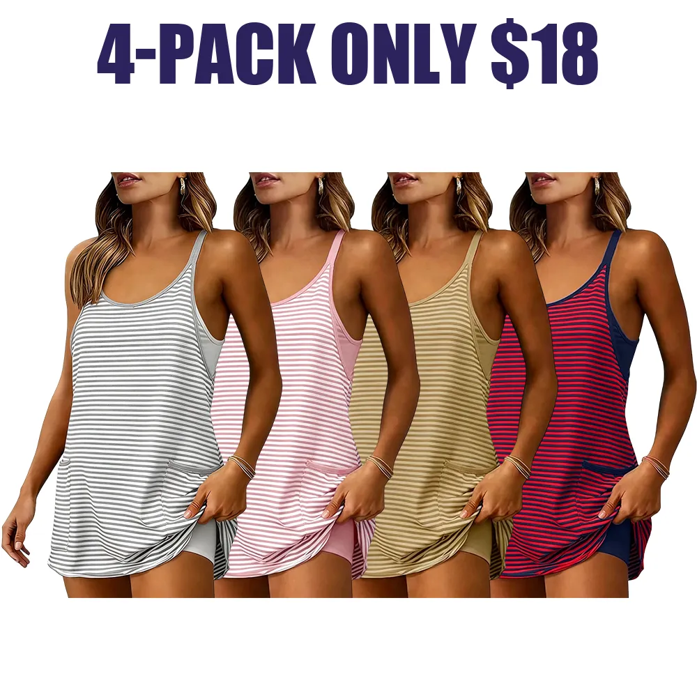 Women's Summer Athletic Mini Dress Sleeveless V Neck Built-in Shorts