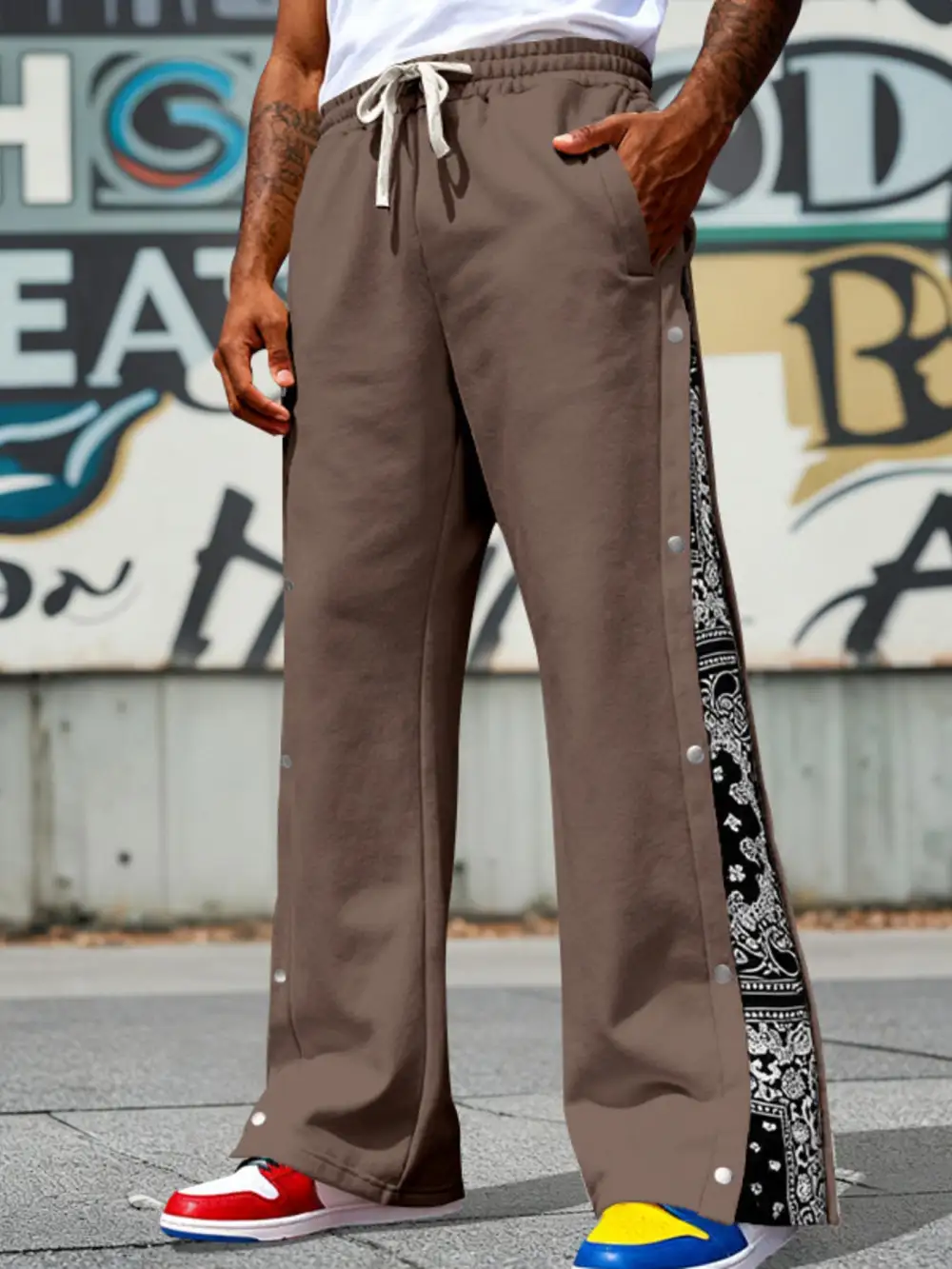 Men's Full Size Side Snap Wide Leg Pants