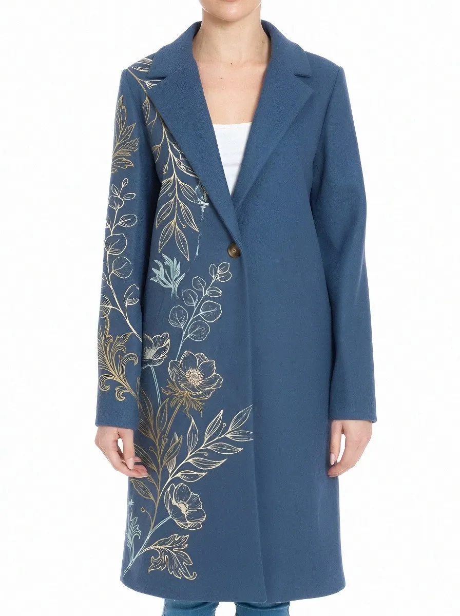 Women's Botanical Nature Lover Floral Printed Wool Coat