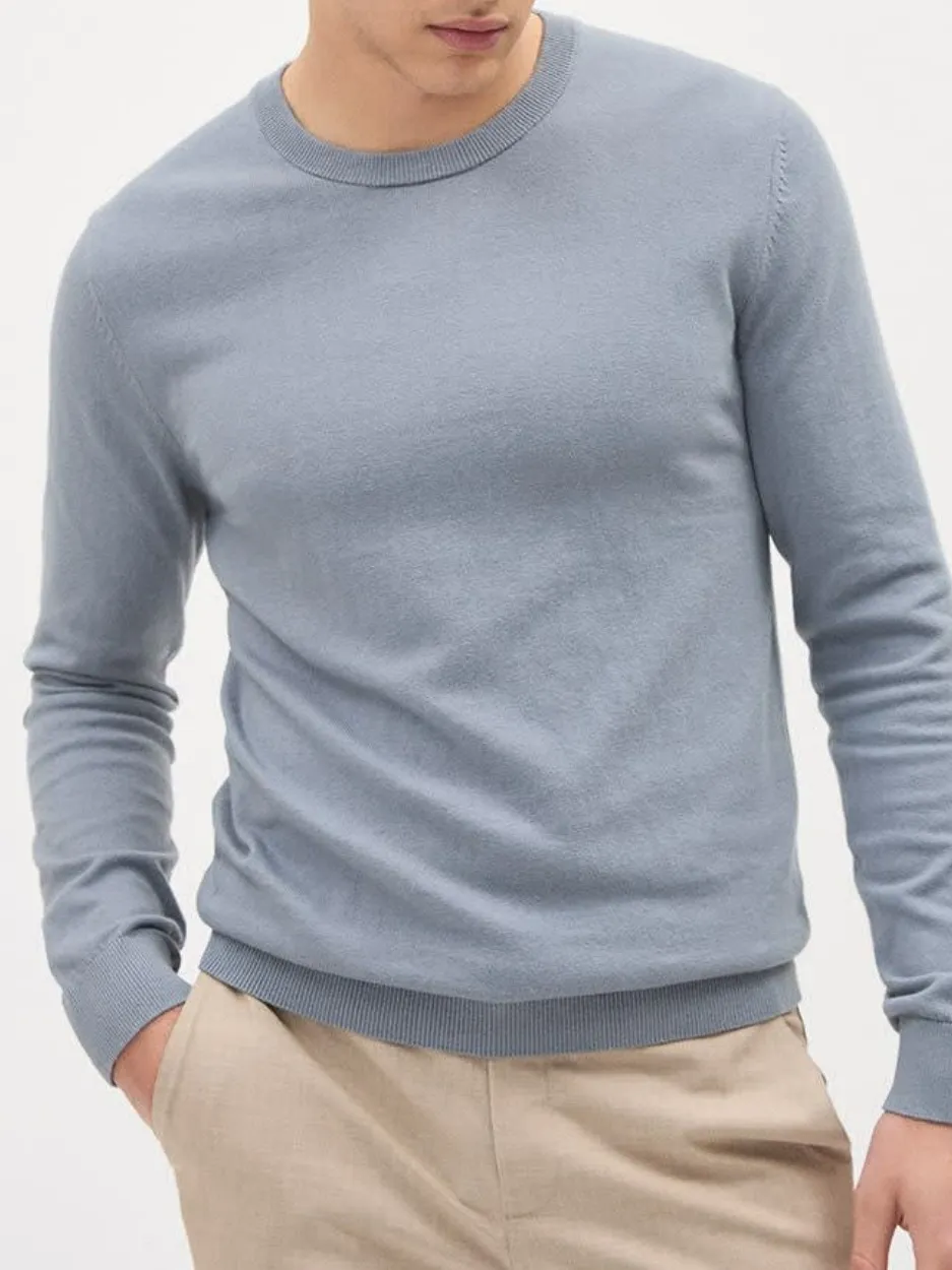 Light Blue Crew Neck Long Sleeve Sweater