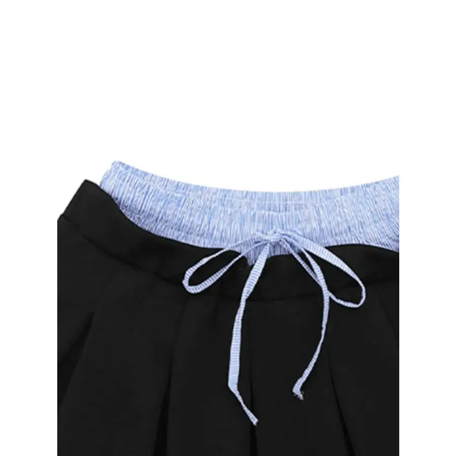Drawstring Pleated Mini Skirt