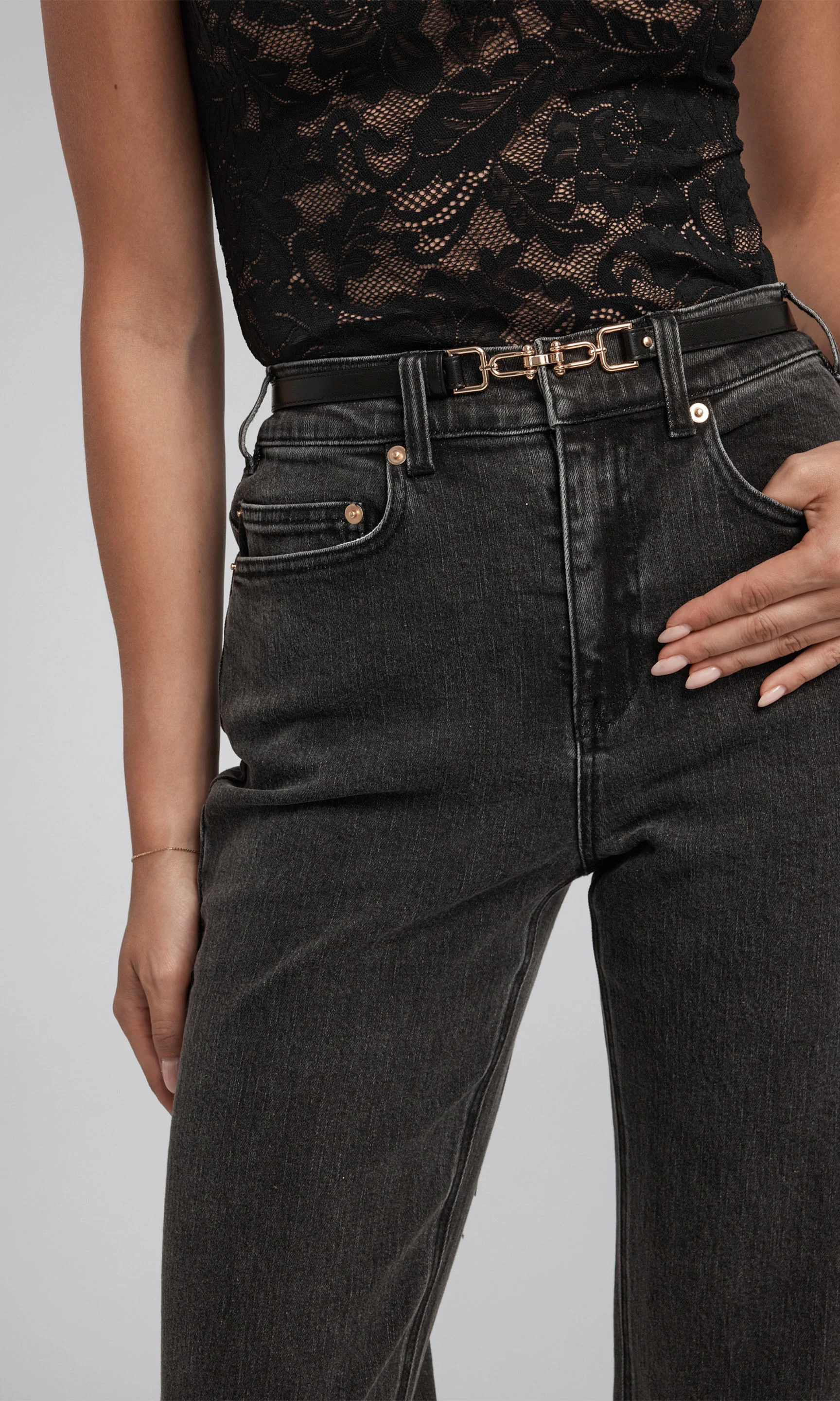 Denim Pants With Vegan Leather Belt