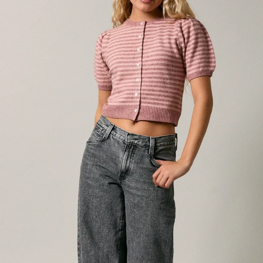 Stripe Short Sleeve Sweater Top