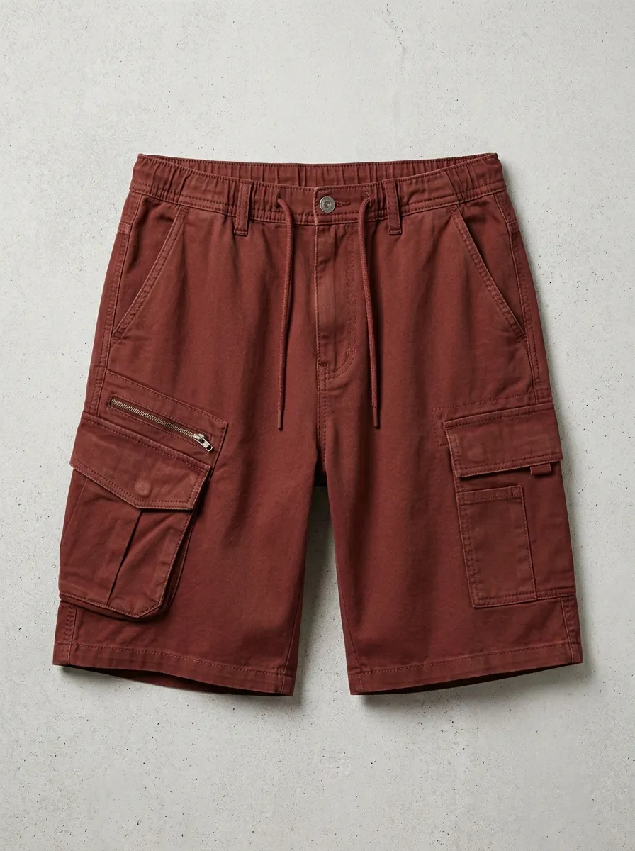 Men's Khaki Multi-Pocket Elastic Waist Cargo Shorts