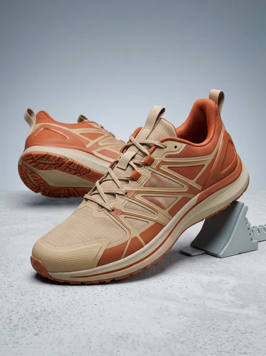 Men's Outdoor Sport Tan and Orange Mesh Printed Sneakers