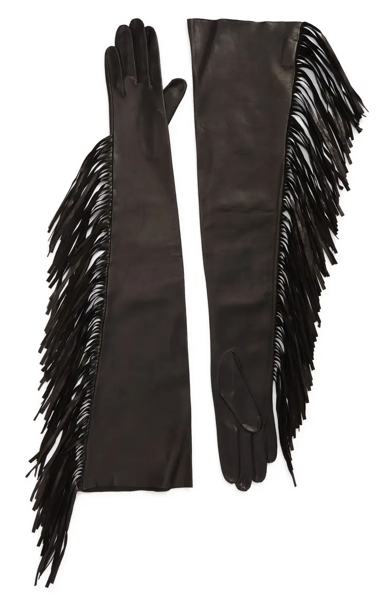 Runway Fringed Long Leather Gloves