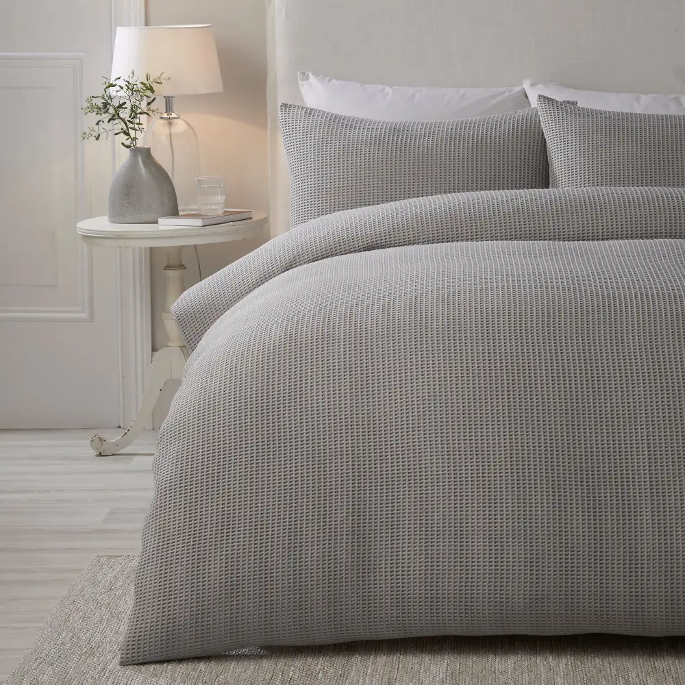Calm Bedroom Waffle Textured Plain Duvet Cover Set