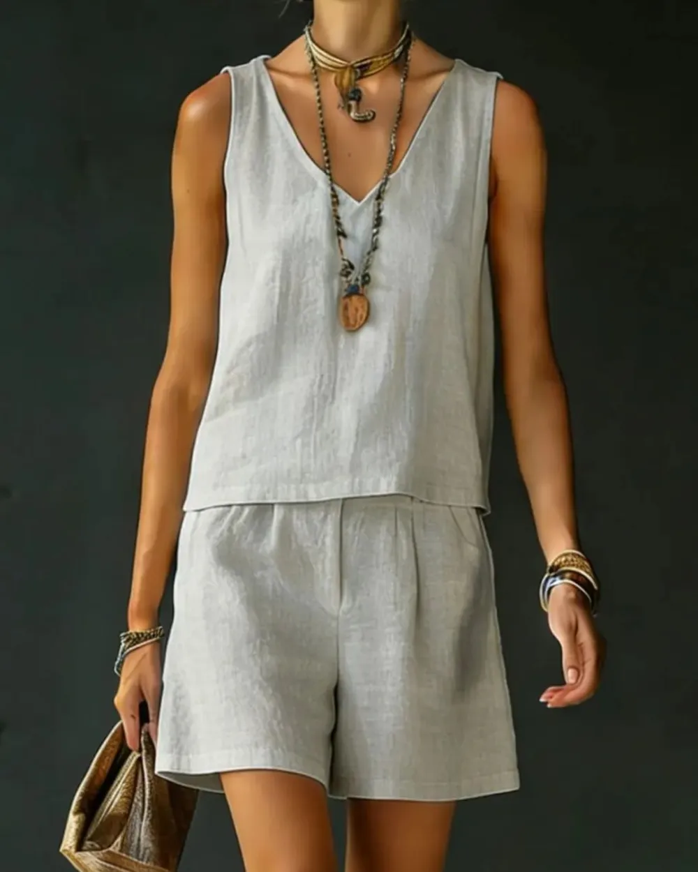 Relaxed Shirt and Drawstring Shorts Set
