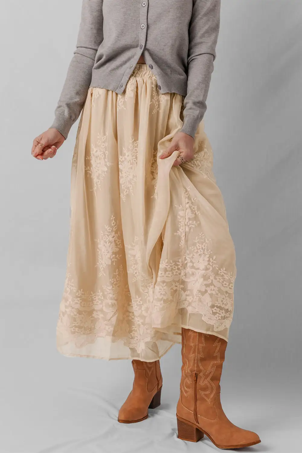 Fluid Mesh Embroidered Skirt