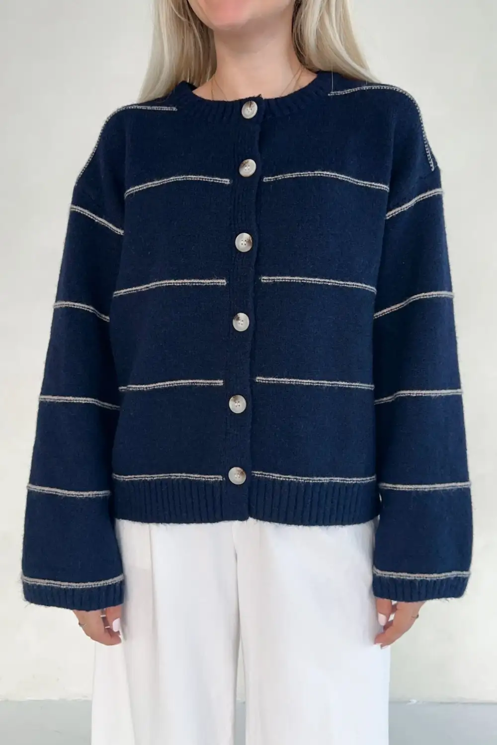 Knit Striped Button Front Cardigan