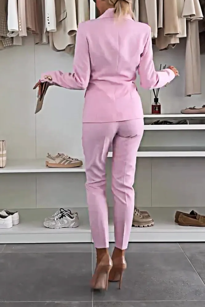 5PACK- Stylish Solid Color Button Jacket and Pants Two Piece Set