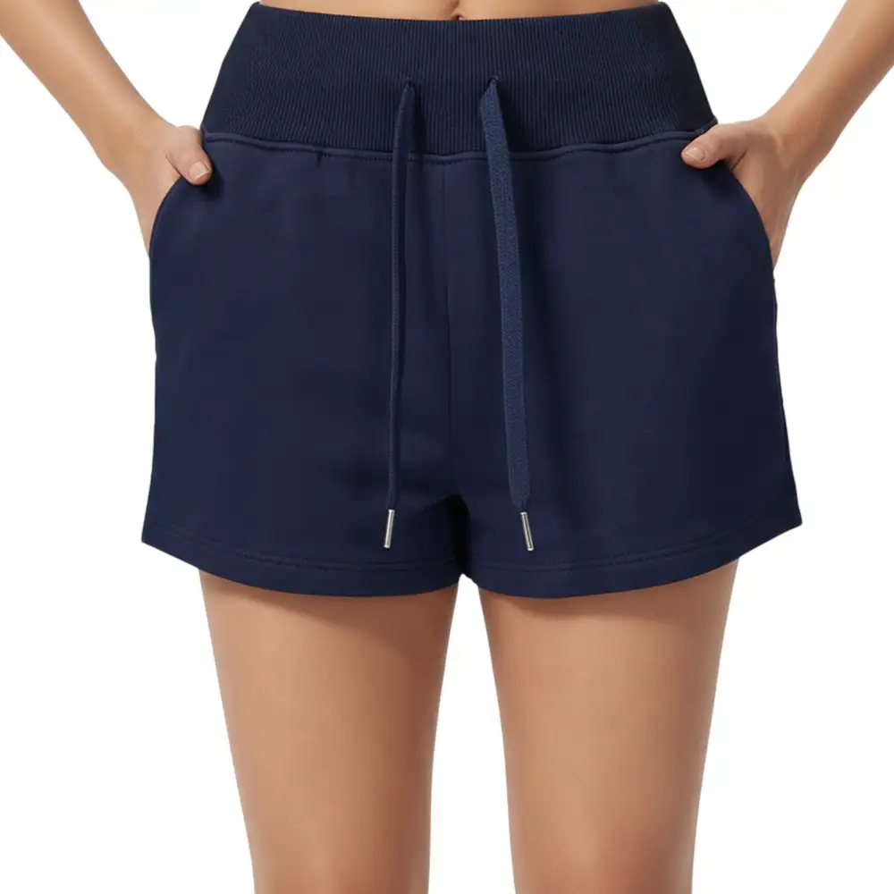 High-Waist Drawstring Wide-Waistband Side-Pocket Athletic Shorts