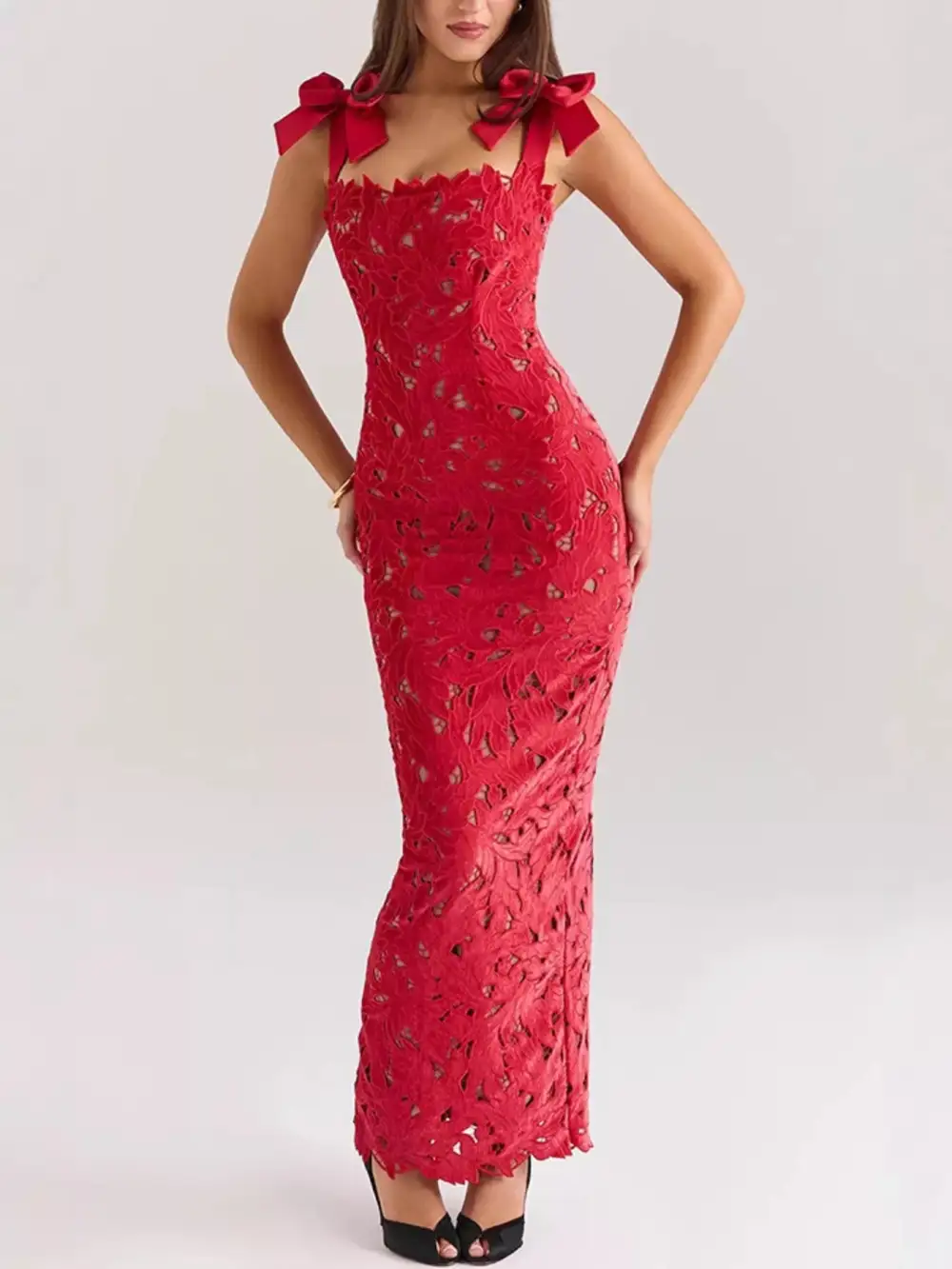 Gathered Detail Slit Maxi Dress