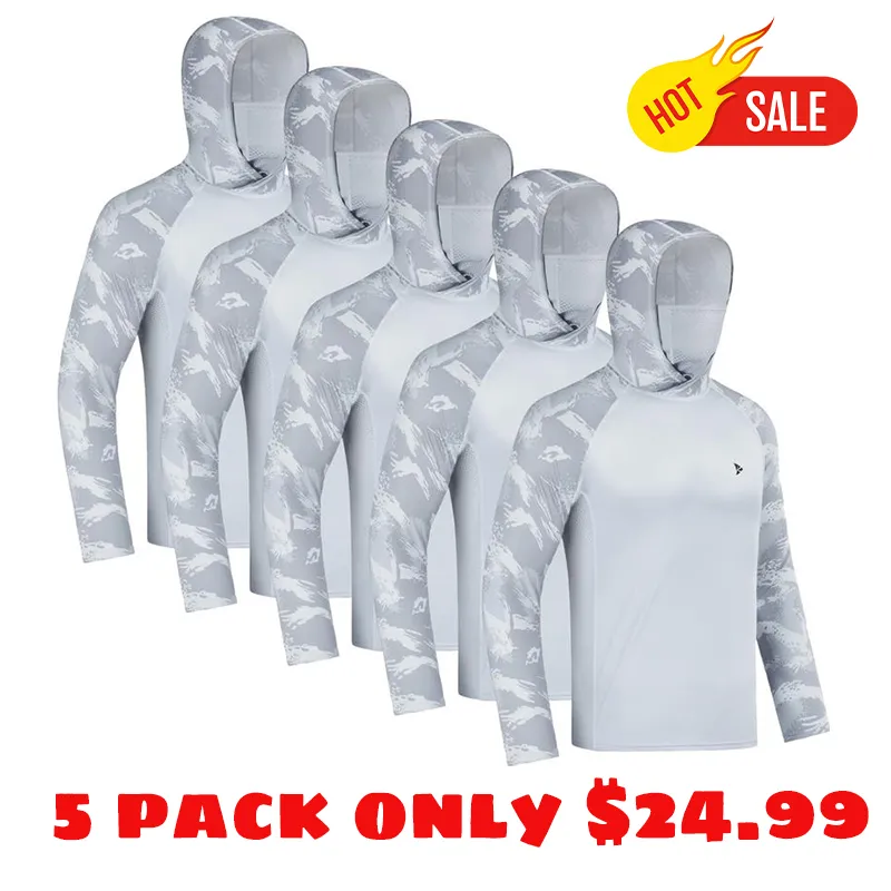 Men UPF 50+ UV Sun Hoodie Shirts with Mask Neck Gaiter  Protection Raglan Long Sleeve Lightweight Quick Dry Moisture Wicking Breathable Cooling Athletic Activewear