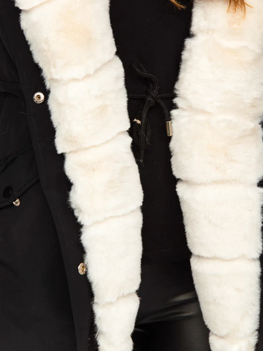 Black women's winter parka jacket with hood