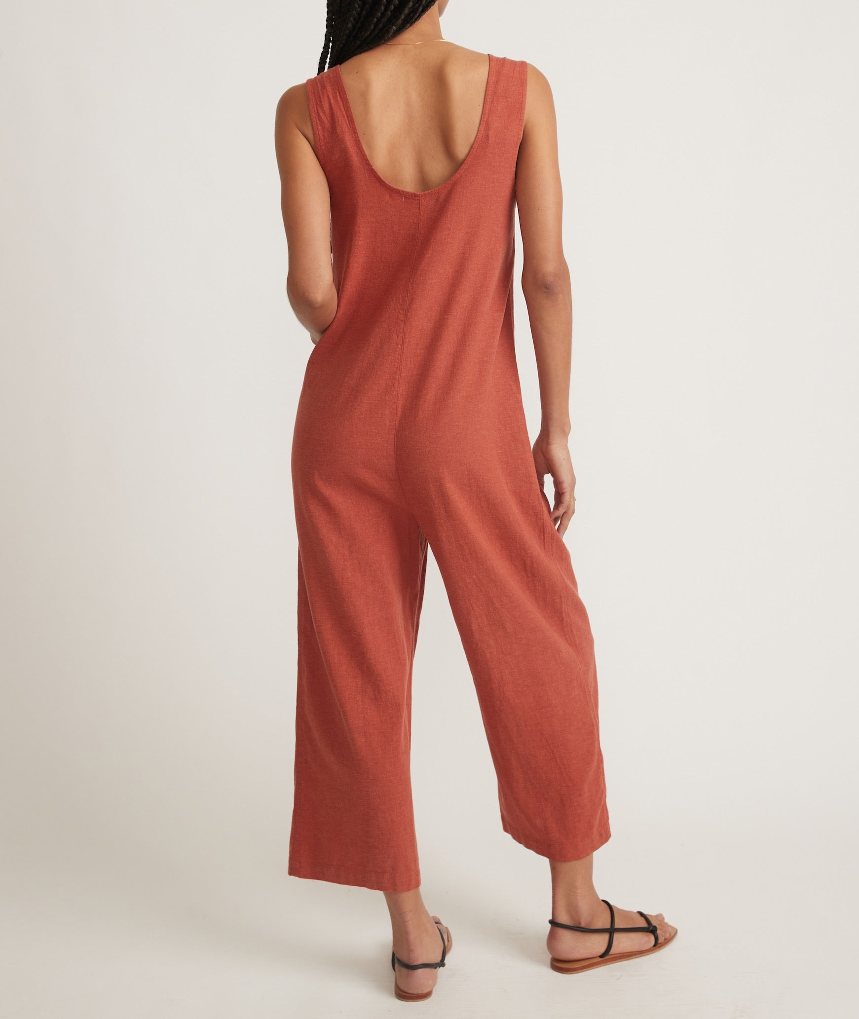 Button-Down Sleeveless Cotton Jumpsuit