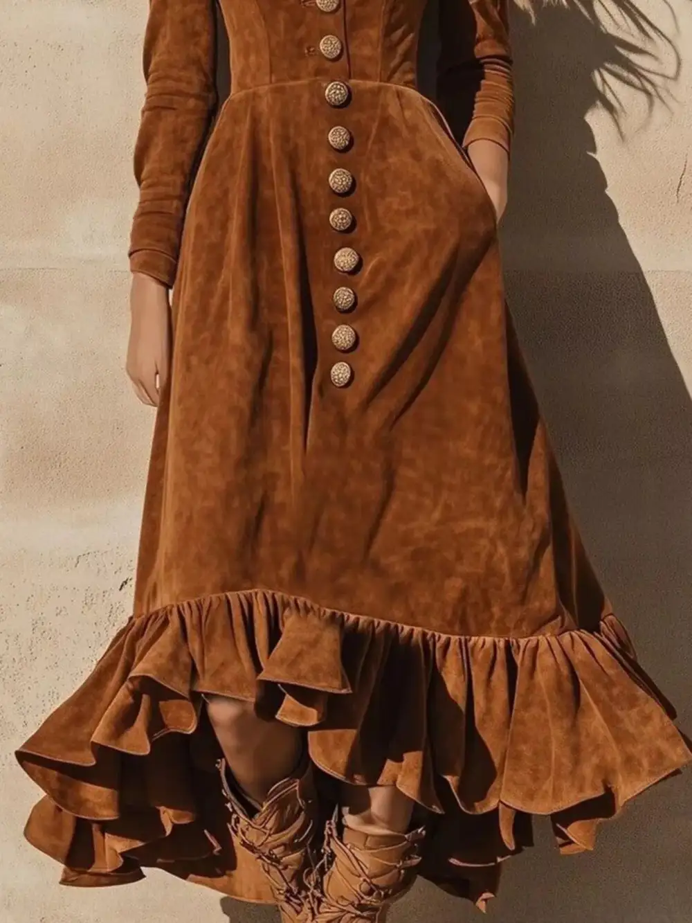Structured Shape V Neck Ruffle Midi Dress