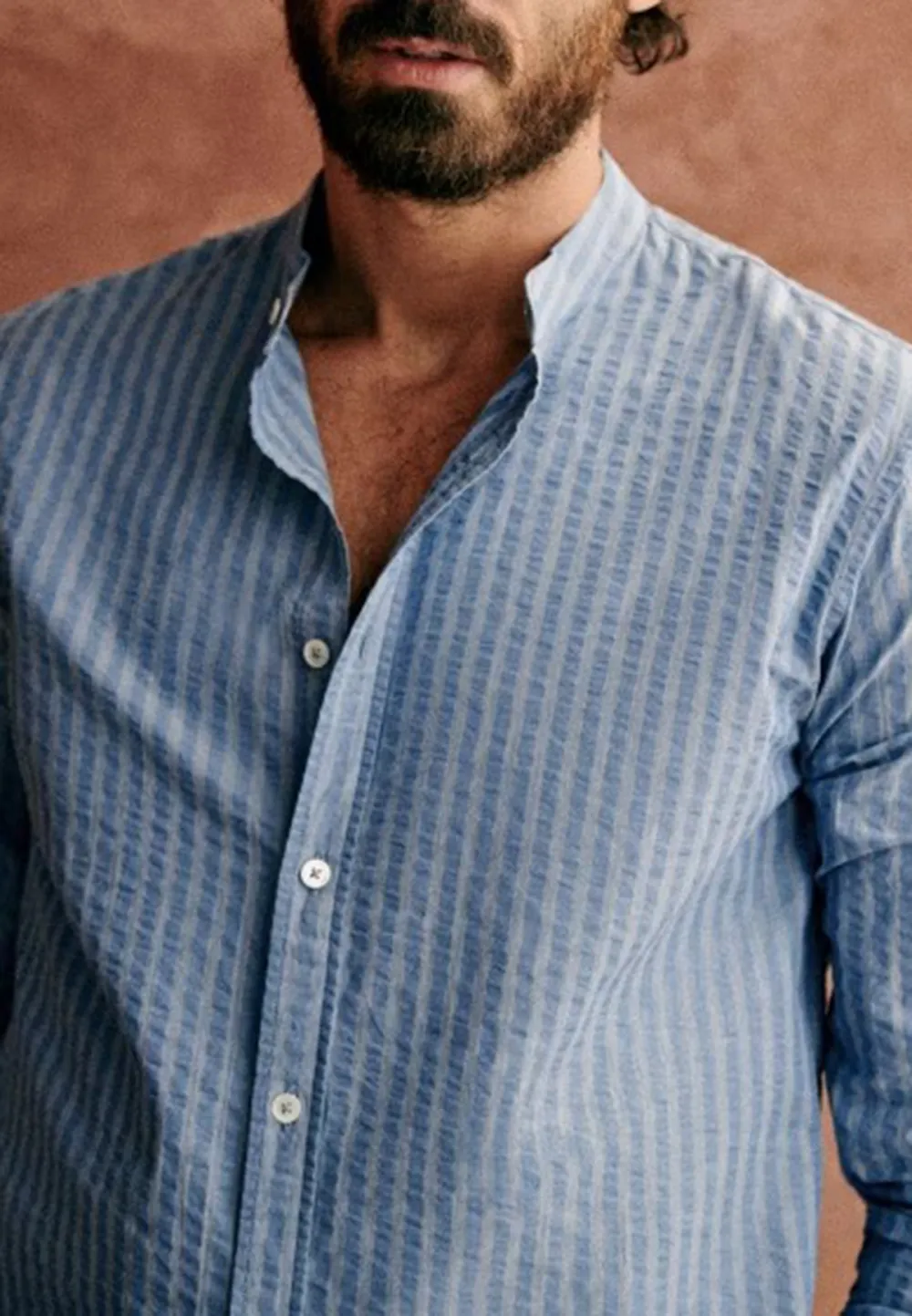 Yellow White Stripe Seersucker Button-Down Camp Shirt