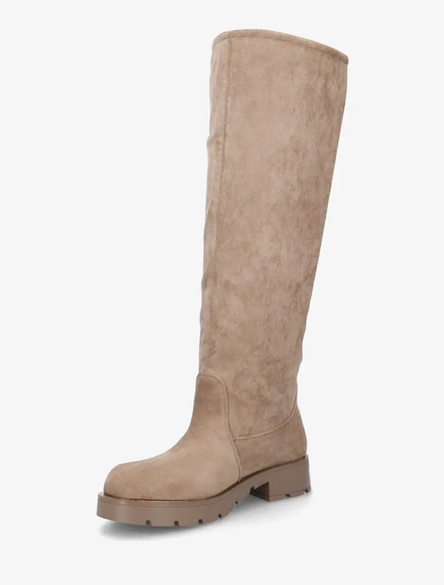 Classic Polished Block Heel Faux Suede Knee High Boots