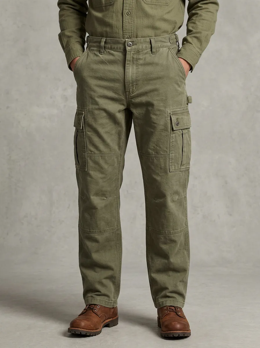 Men's Olive Green Utility Multi-Pocket Cargo Pants