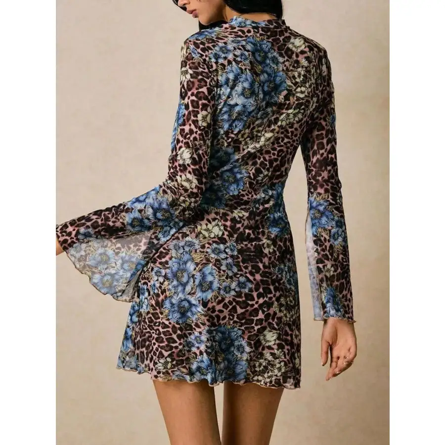Print Slit Sleeve Mini Dress