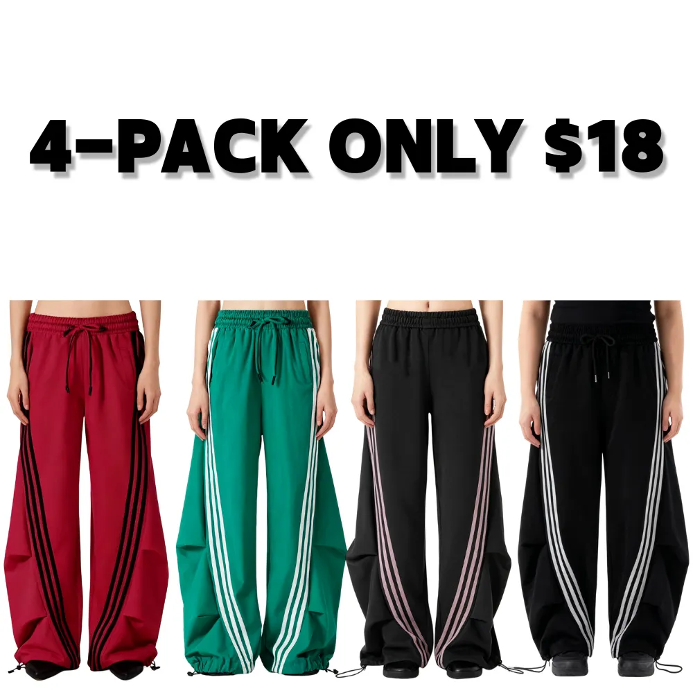 Loose Wide Leg Striped Track Pants Women's Casual Streetwear Joggers with Elastic Waistband