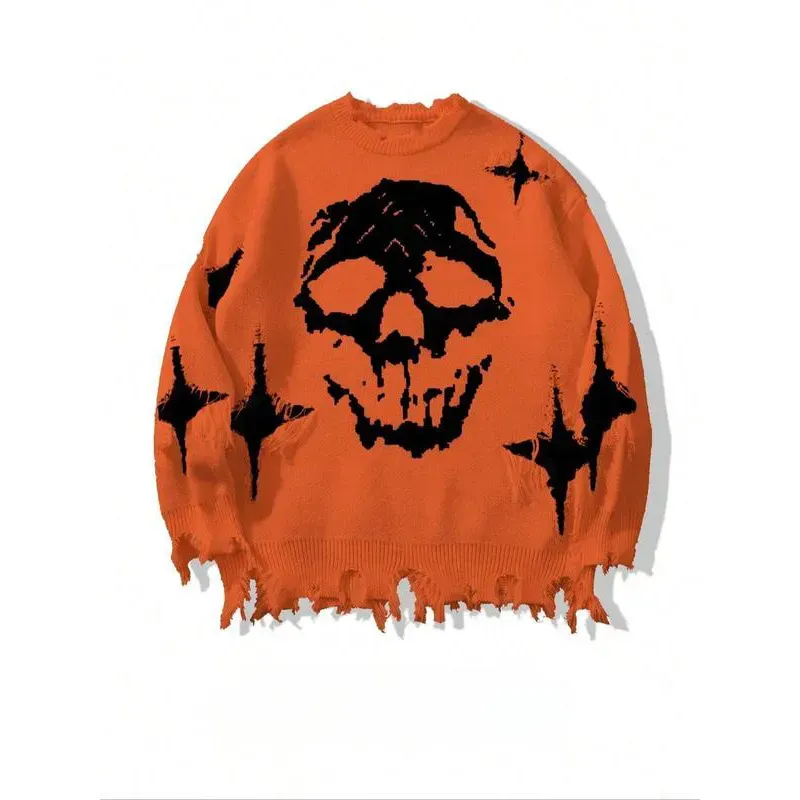 💥DON'T MISS OUT!⏰Men‘s Skull Print Ripped Sweater (Oversized Fit)🛒Final Day Clearance!🔥