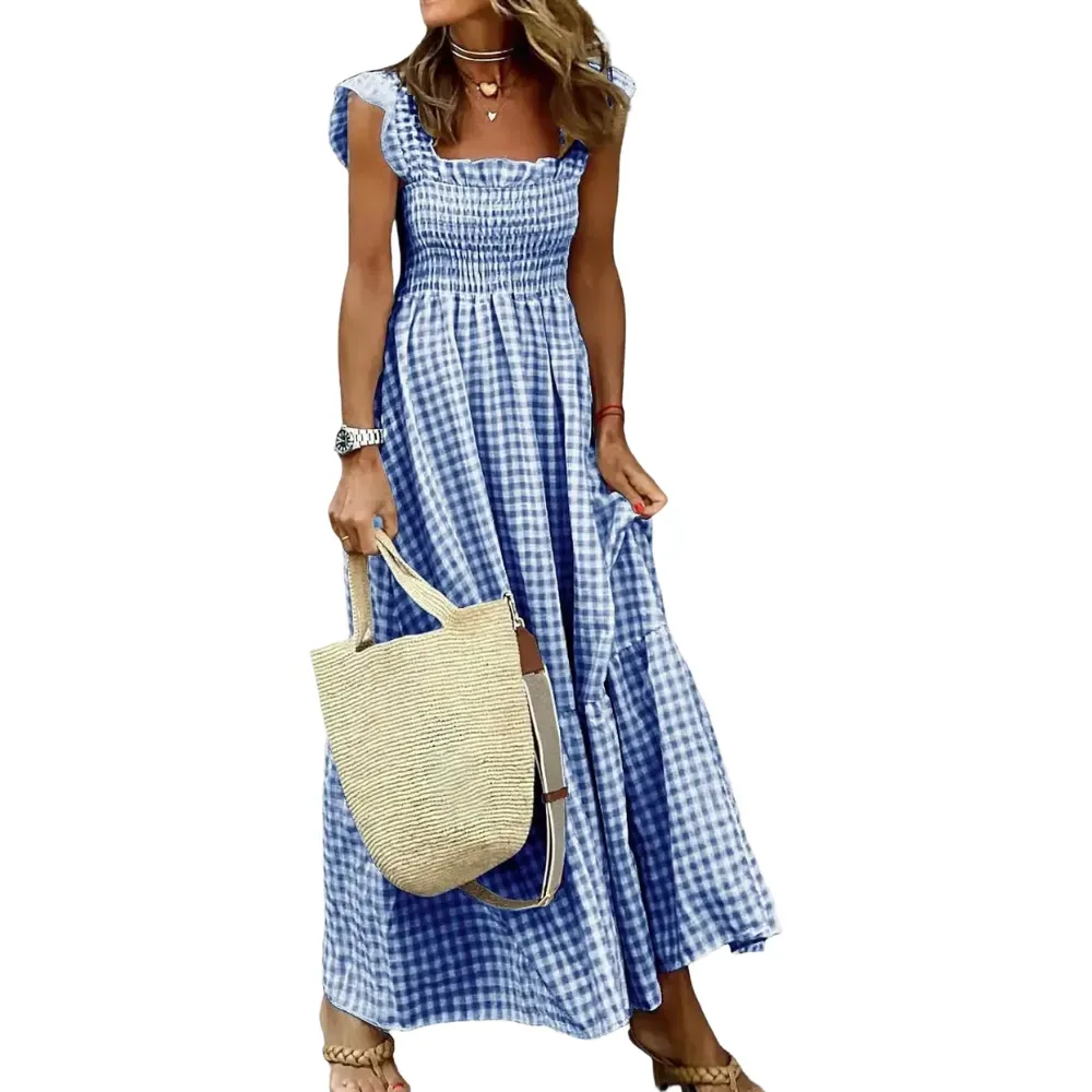 Women's Retro Plaid Smocked Dress