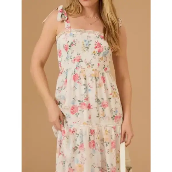 Floral Smocked Tiered Maxi Dress with Tie Straps
