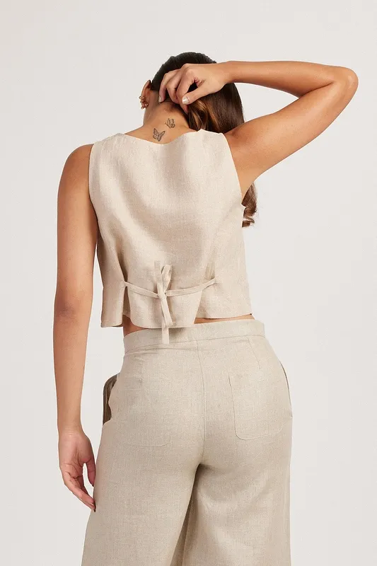 Ginger Linen Matching Set with Crop Tank & Wide-Leg Pants