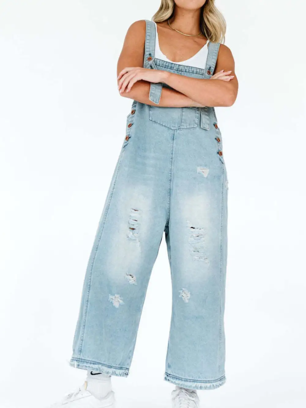 Wide Leg Denim Overalls Relaxed Fit Bib Overalls