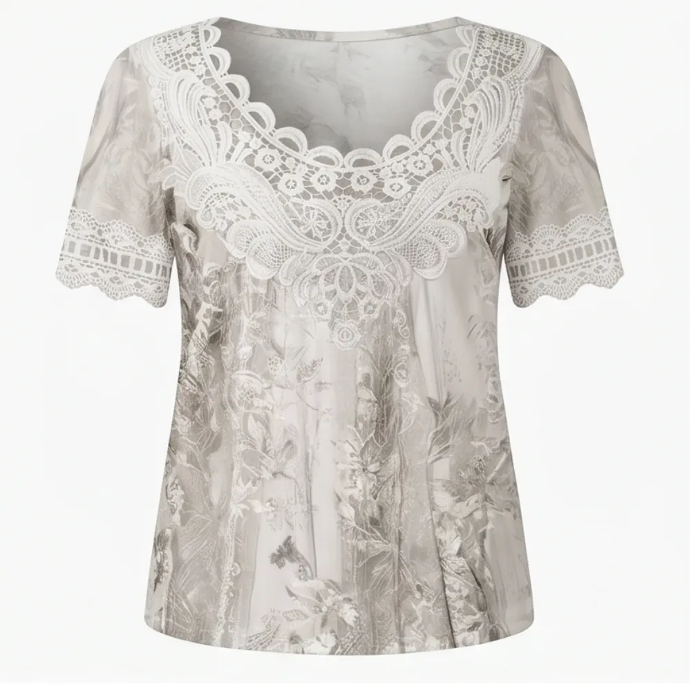 Lace Yoke Floral Blouse