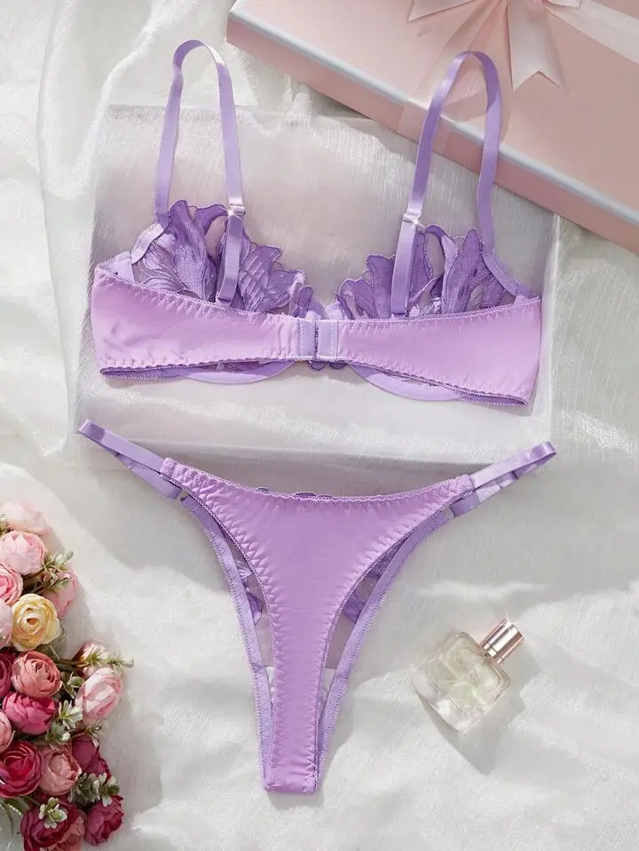 Embroidered Silk Bra And Panty Set