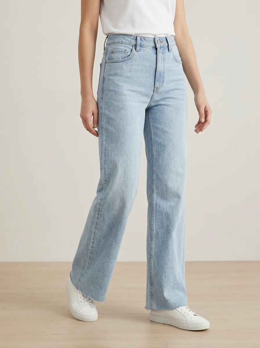 Classic-Look Raw-Hem Printed Washed Denim Jeans