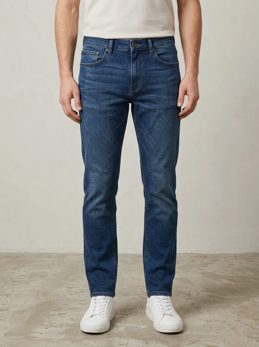Men's Classic Weekend Mountain Logo Embroidered Stretch Denim Jeans