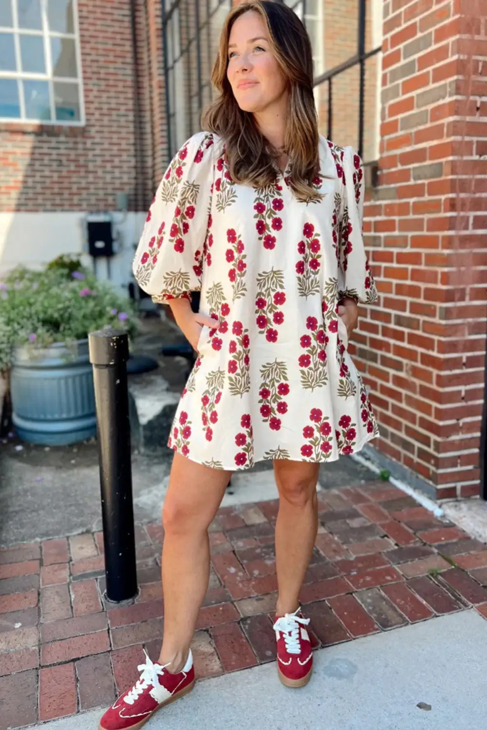 Wearable Cut Floral Printed V Neck Mini Dress