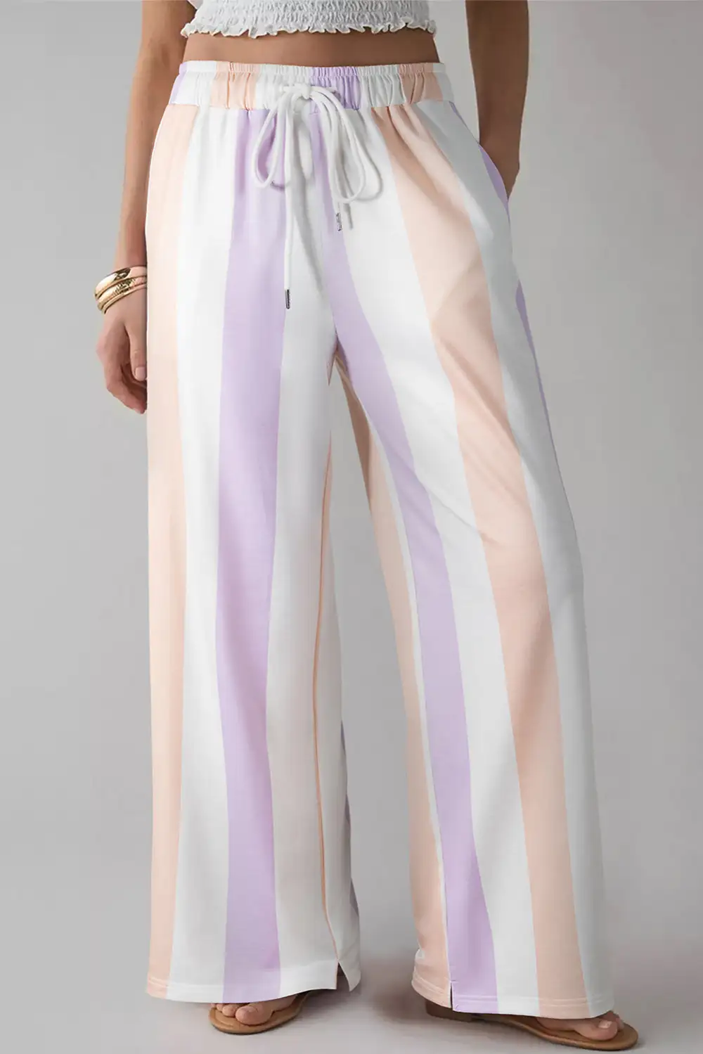 Print Drawstring Loose Pants with Side Pockets