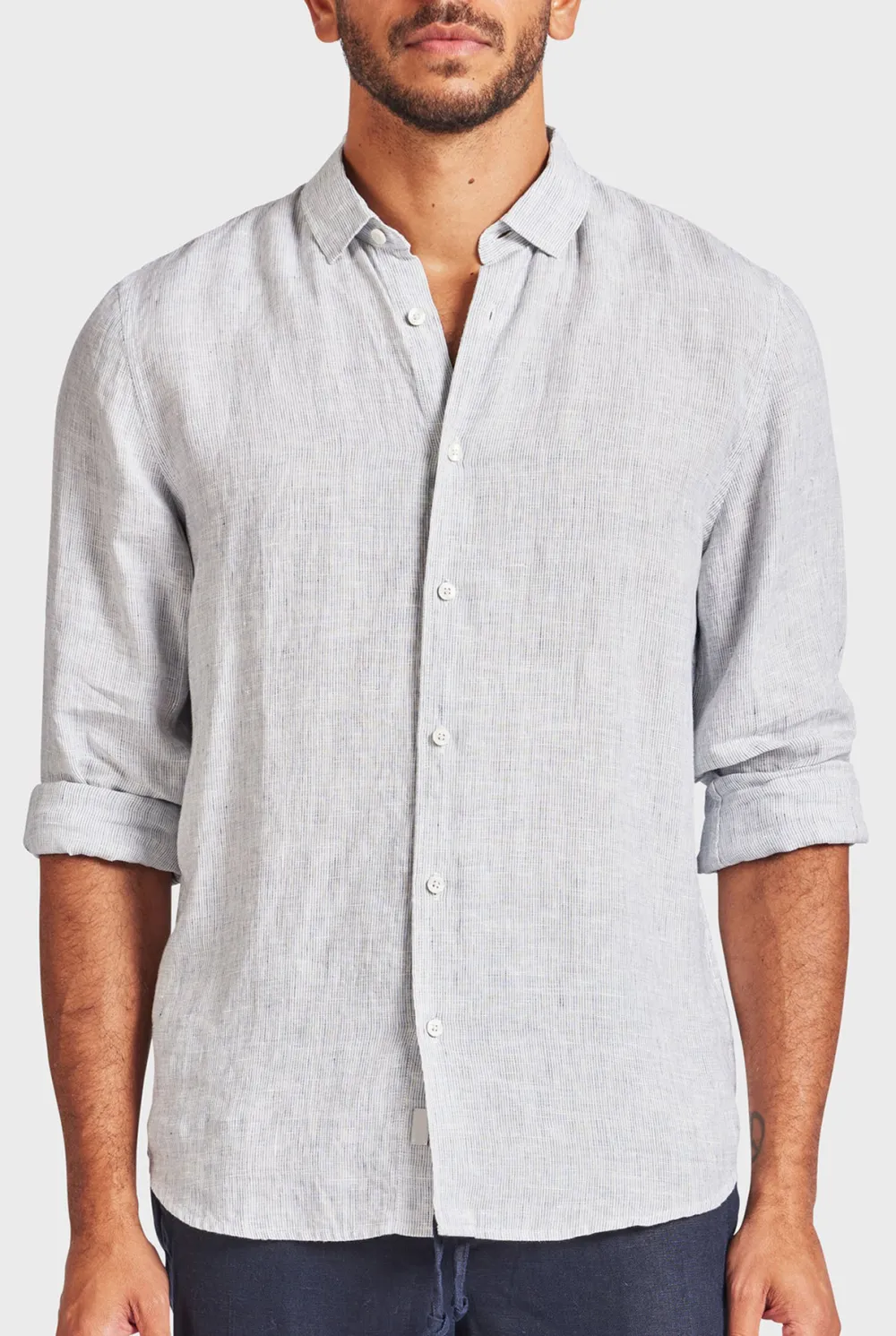 Black Linen Button Down Long Sleeve Shirt