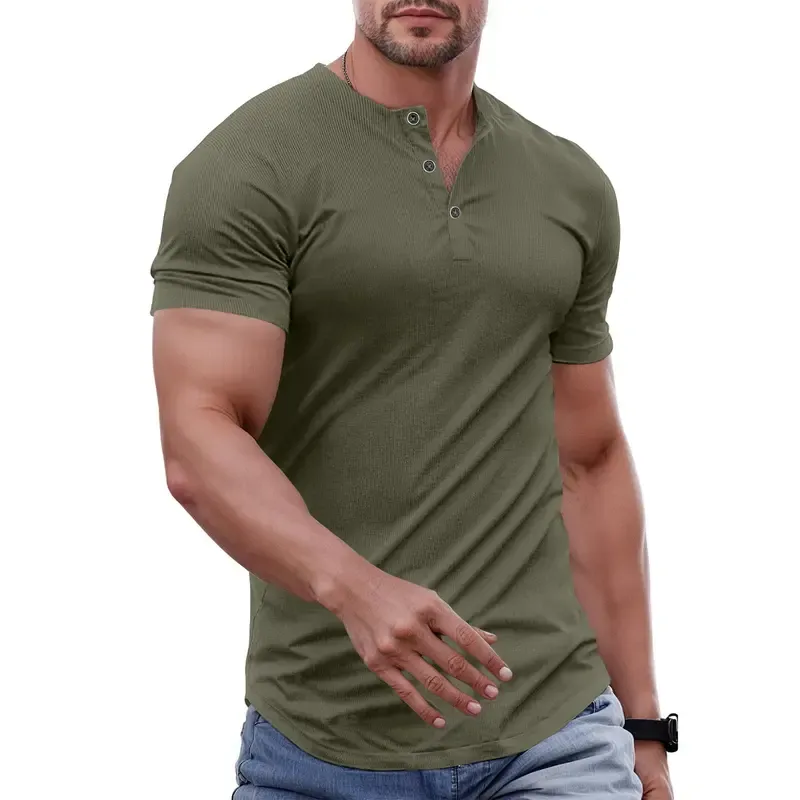 Men's Slim Fit Henley Shirt - Gym & Casual Wear