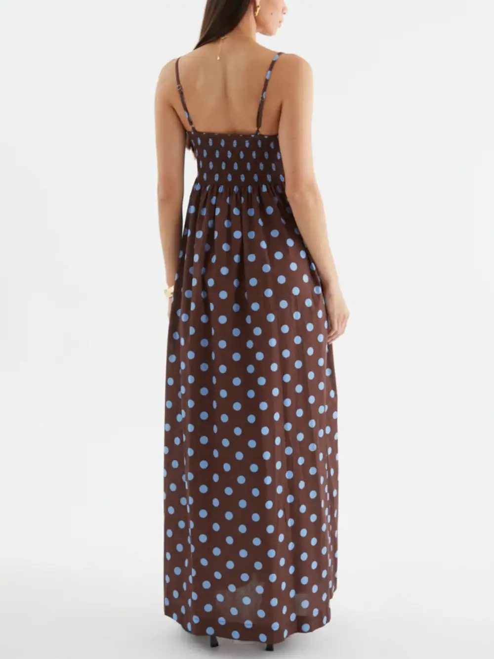 Polka Dot Pleated Maxi Dress