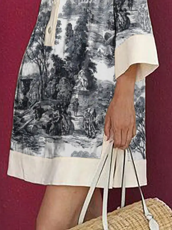 Long Sleeve Relaxed Printed Lapel Mini Dress Shirt Dress